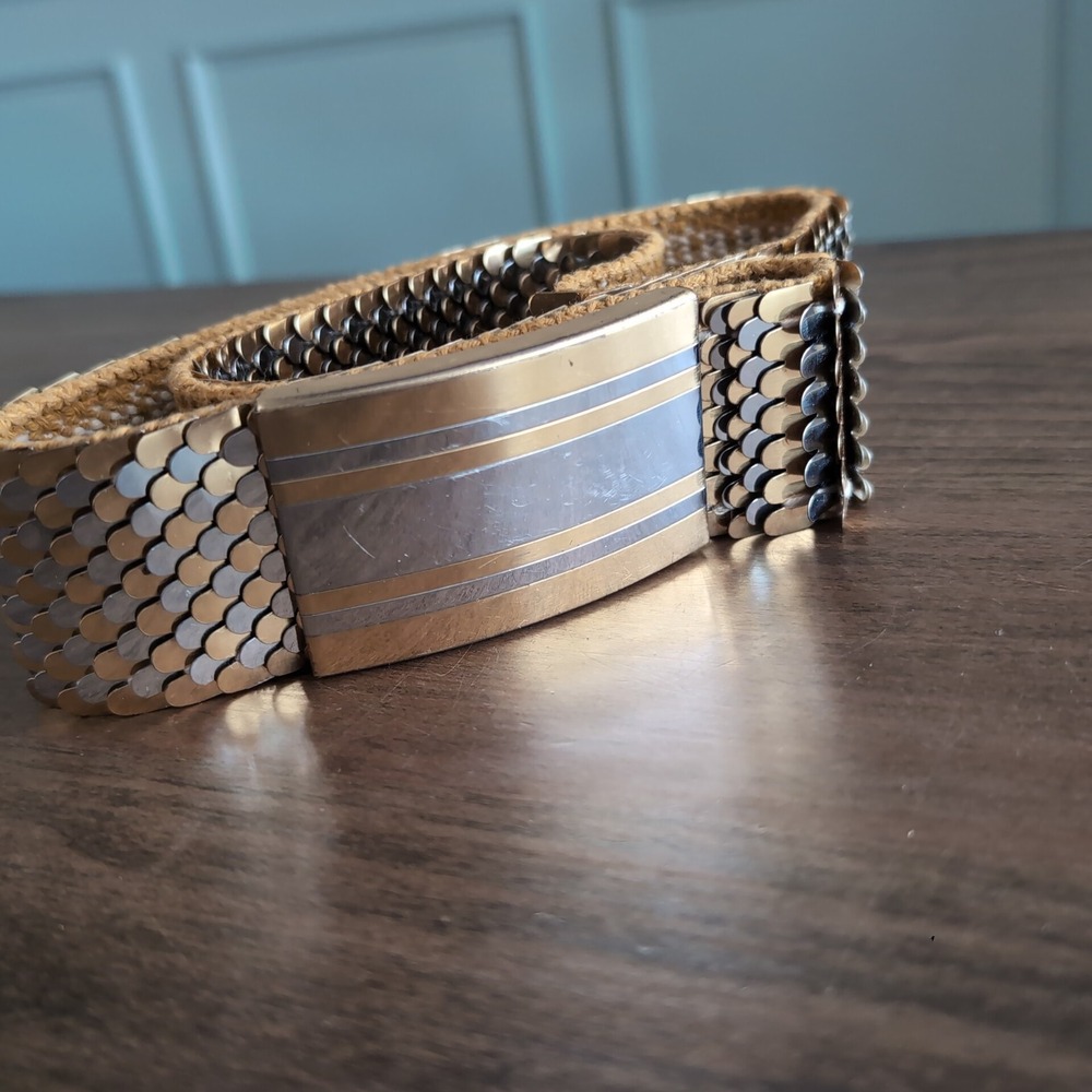 Vintage Two Tone Metal Scale Mesh Stretch Belt Gold Silver 80s Satatement Retro - Picture 1 of 9